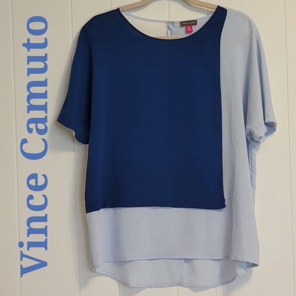 Vince Camuto two toned blue short sleeve blouse with back zipper size: M NWOT - Picture 1 of 5
